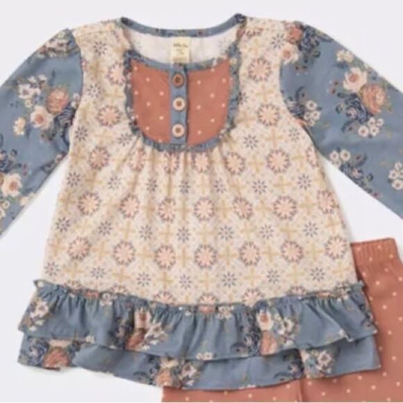 Matilda Jane Celina cream and blue long sleeve tunic size 4 EUC - Picture 1 of 14